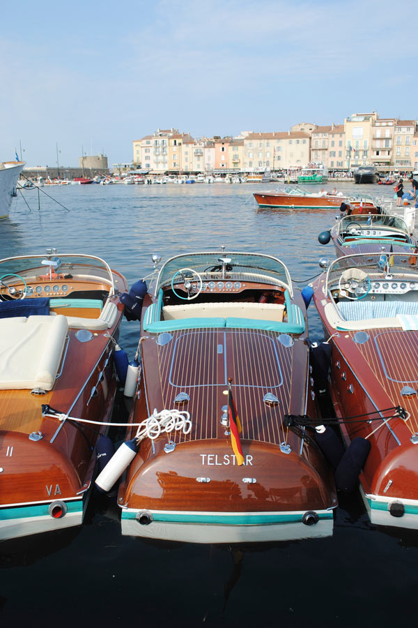 A trio of Riva Runabouts docked in St Tropez.