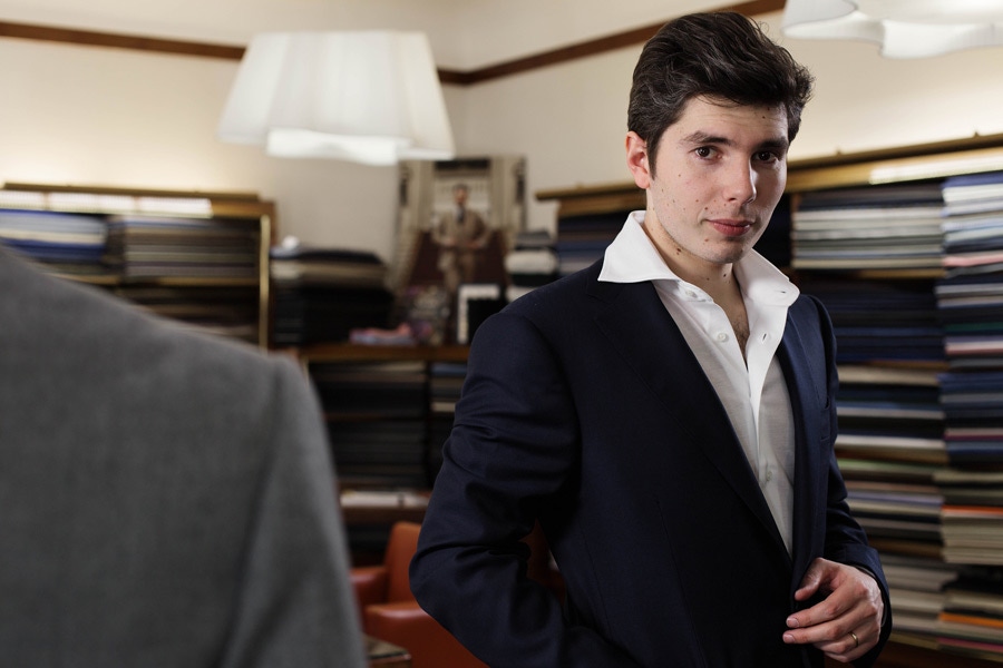 Romain Le Dantec of Cifonelli at the tailoring house's atelier in Paris. Photo by Gentleman Chemistry.