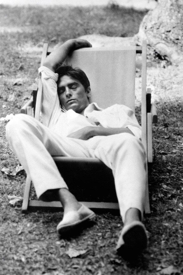 Alain Delon sleeping on the set of Plein Soleil, 1960.