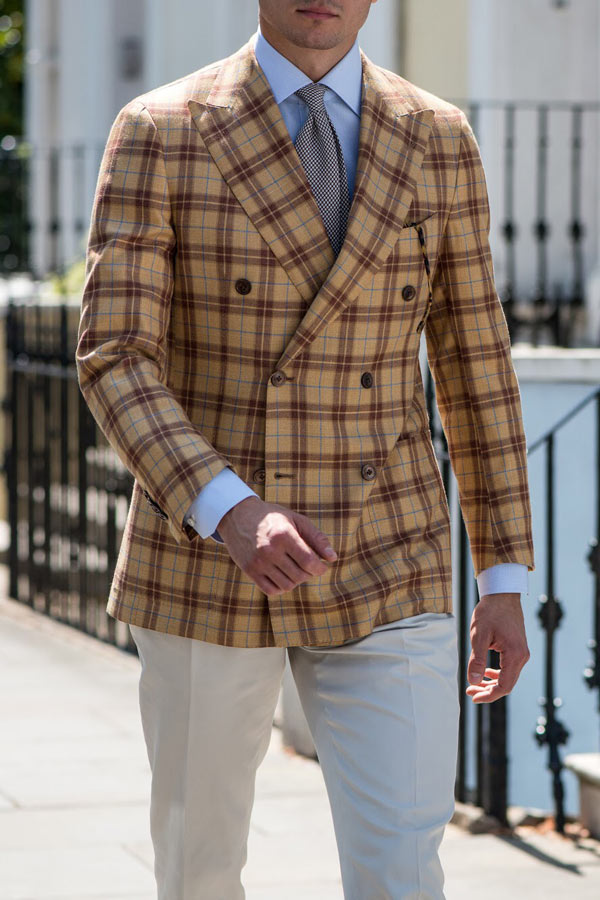 A gold check double breasted blazer by Principe di Eleganza.