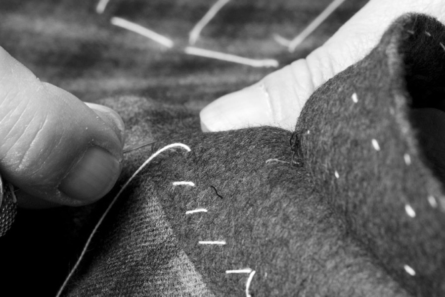 The stitching on a collar of a Principe di Eleganza jacket.