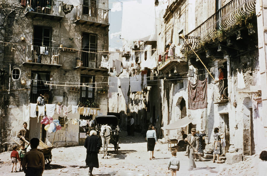 A street scene in Palermo, Sicily, circa 1950s.