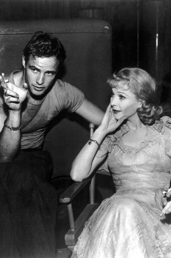 Brando and Hollywood actress Vivien Leigh smoking on the set of A Streetcar Named Desire, 1951.