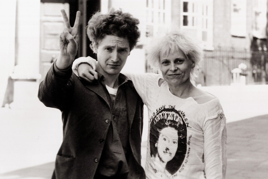 Malcolm McLaren and Vivienne Westwood wearing one of her iconic 'God Save the Queen' T-shirts in 1976.