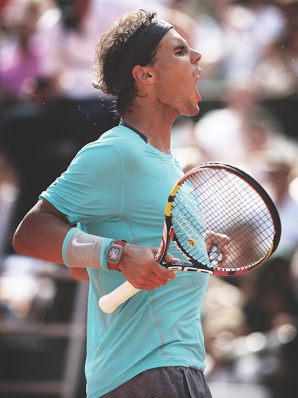 Rafael Nadal wearing a Richard Mille watch at the French Open at Roland Garros, 2014. Photo by Matthew Stockman/Getty Images.