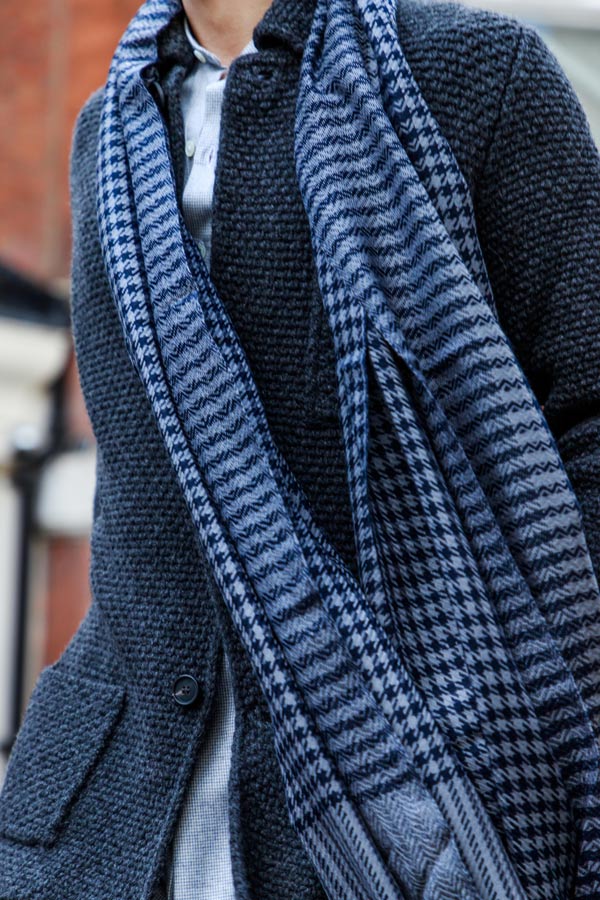 A traditional houndstooth pattern is applied to cashmere scarves for autumn/winter. Photograph by James Munro.