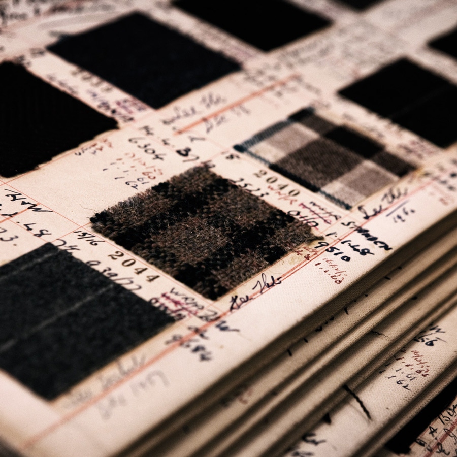 Fabric swatches at Anderson & Sheppard’s workshop. The brand has carefully sourced only the finest fabrics for their ready-to-wear collection.