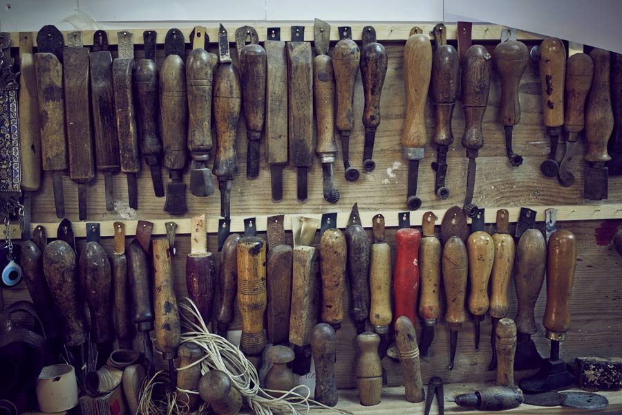 Norman's tools hanging in his Barcelona workshop. Photo by Charles-Edouard Woisselin.