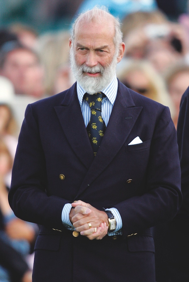 Prince Michael of Kent opts for a similar blazer yet with a 6x2 configuration that perfectly complements his broad frame.