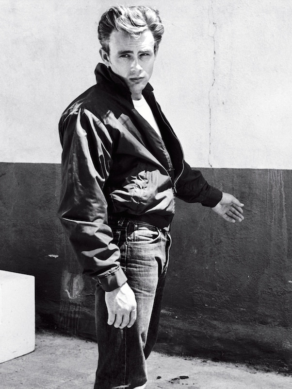 James Dean in Rebel Without a Cause, wearing Lee 101 Rider denim jeans and a red Harrington jacket, 1955.