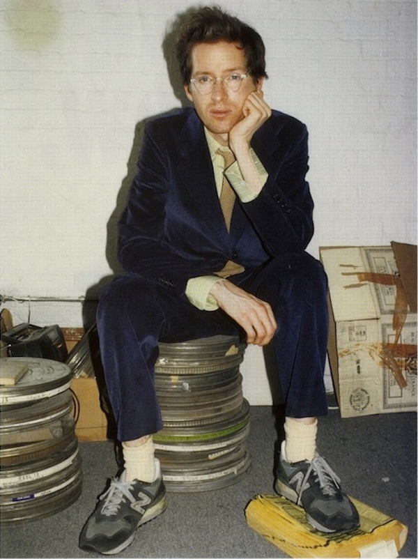 Wes Anderson in his youth, wearing a midnight blue corduroy suit with New Balance sneakers. His taste in colour may have changed (he’s most recognisable in a palette of tan, terracotta and ochre), but the director has always worn corduroy on and off set.