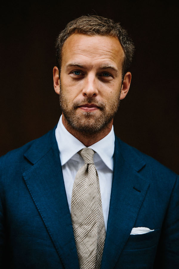 Andreas wore this linen Drake's tie for his wedding, but since it’s such a versatile colour, he’s made use of it on more than one occasion. “I tend to reserve it for white shirts and the summer season. I’m a huge tie guy – I probably own around 100.”