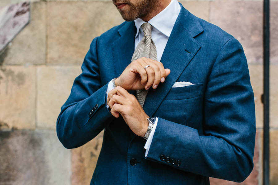 “I used to wear a pocket square more often – and in more vibrant colours,” Andreas reflects. “The last couple of years I’ve preferred something more understated – a white linen hanky like this one from Simonnot Godard does the job.”