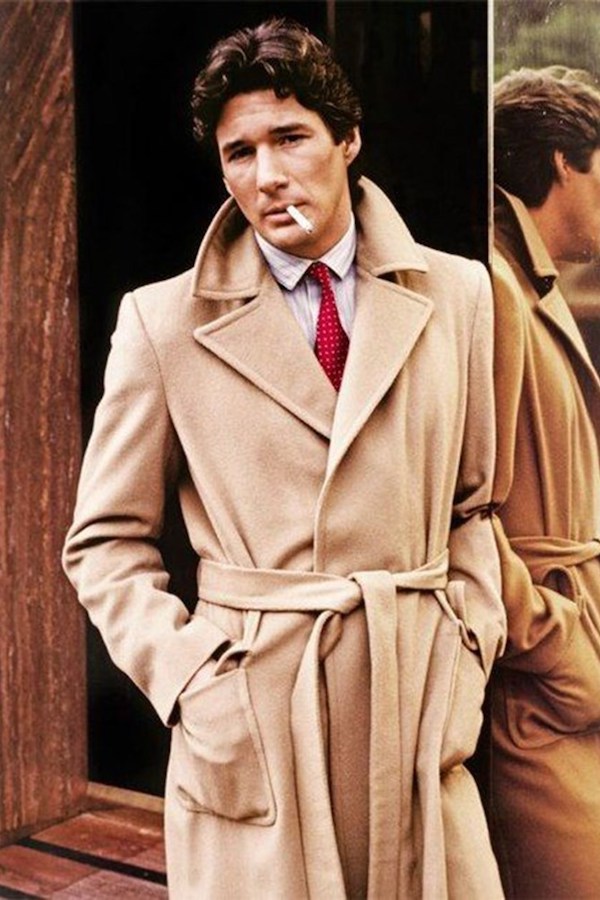 Richard Gere wears a Giorgio Armani wool-blend belted camel trench coat in American Gigolo, 1980.