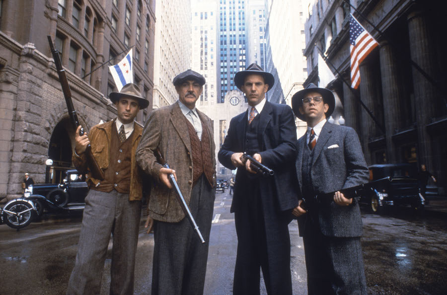 Andy Garcia, Sean Connery, Kevin Costner and Charles Martin Smith in The Untouchables, 1987. Photo by Paramount/Kobal/REX/Shutterstock.