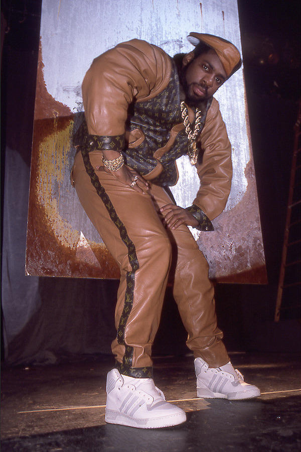 Jam Master Jay from hip-hop group Run DMC in the iconic Louis Vuitton matching tracksuit, circa 1988.