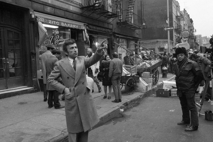 At the filming of Honor Thy Father, a film based on his book, at the Zito Bakery shop front on Bleecker Street in New York, 1972. Photo by Anthony Camerano.