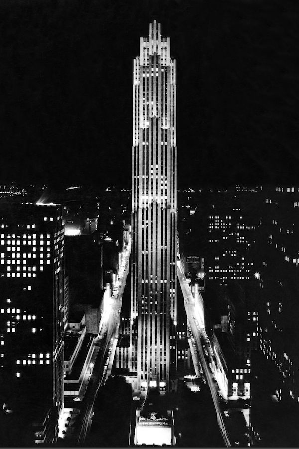 A view of the seventy story 30 Rockefeller Plaza building, the centrepiece of Rockefeller Centre in midtown Manhattan, New York, circa 1938. Photograph by Underwood Archives/UIG/REX/Shutterstock.