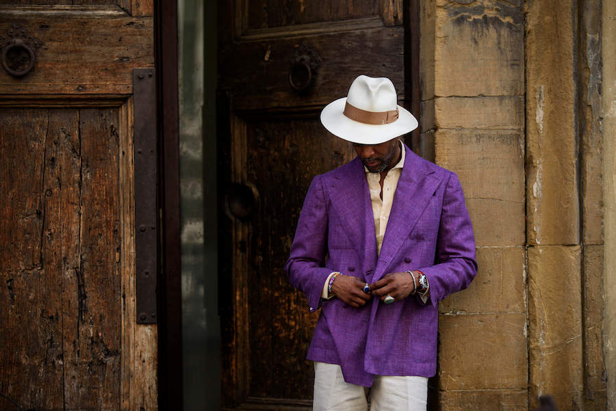 Shot in Florence wearing the double-breasted Sciamat x VBC creation. Photograph by Massimiliano Cervone.