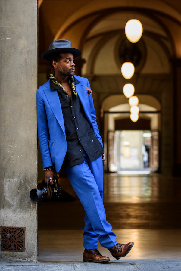 Shot in Florence wearing the Orazio Luciano x VBC suit. Photograph by Massimiliano Cervone.