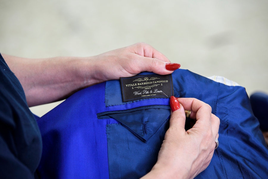 Vitale Barberis Canonico's label hand-stitched into the Orazio Luciano Blazer.