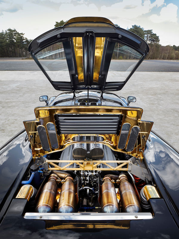 The gold-lined engine bay of the F1.
