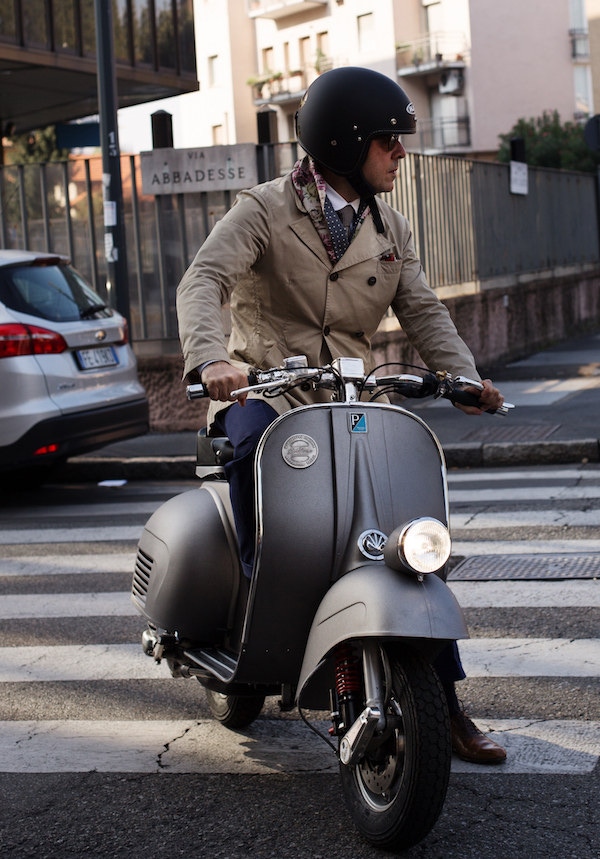 Mo Coppoletta on a Vespa Piaggio. Photograph by Stéphane Buttice.