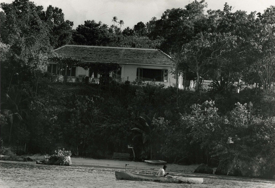 'Goldeneye', on the northern coastline of Jamaica. Fleming purchased a patch of land of 15 acres adjacent to the renowned Golden Clouds estate in 1946 and built his home on the edge of a cliff overlooking a private beach.