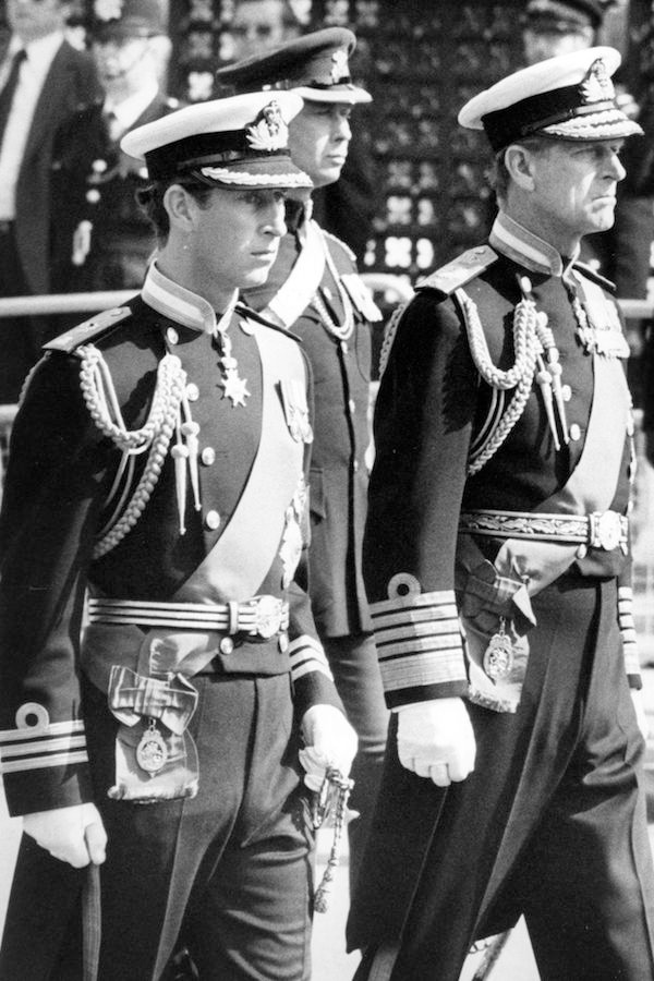 In Naval Dress Uniform following the coffin of Earl Mountbatten as the funeral procession makes its way to the service at Westminster Abbey, 1979.