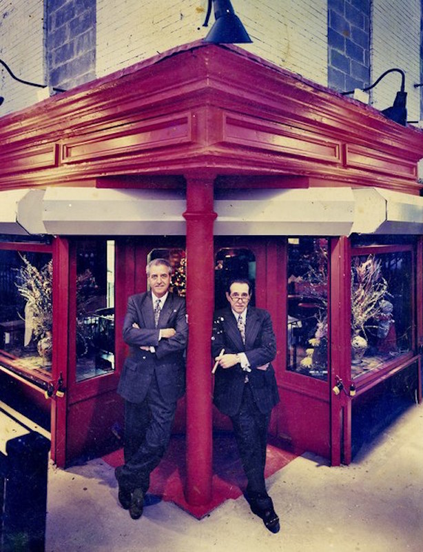 Rao’s co-owners Ron Straci and Pellegrino Sr. outside the restaurant, 1995. Photograph by Bernd Auers.