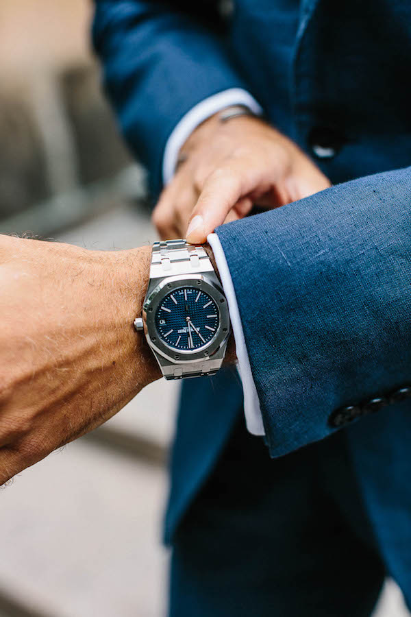 Andreas Weinas wears a jacket with a four-button cuff paired with an Audemars Piguet Royal Oak wristwatch. Photograph by Jamie Ferguson.