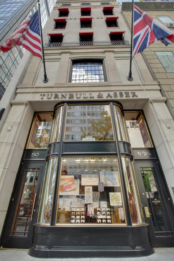 Located just off Park Avenue, Turnbull & Asser's storefront sports both the American and British flag.