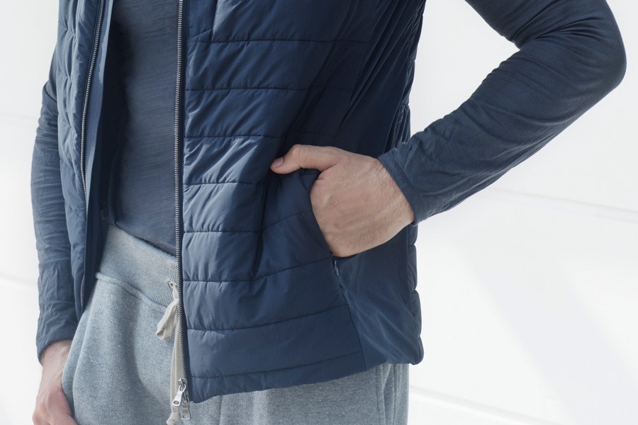 This dark blue jacket is padded for extra warmth.