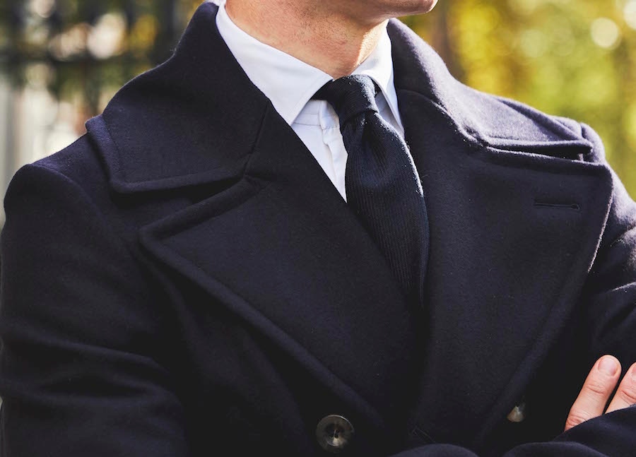 The pea coat’s generous lapels and strong shoulders make for a commanding wear.