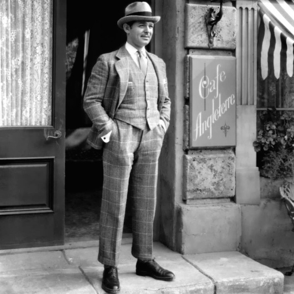 Whilst it looks relatively slim compared to the rest of the pictures in this article, Clark Gable’s suit here boasts an elegant silhouette that’s neither too full or too svelte. Note also the hem of the trousers, which sit just above the shoes meaning the wide cut of the legs hang effortlessly. He’s pictured here in the late 1940s.