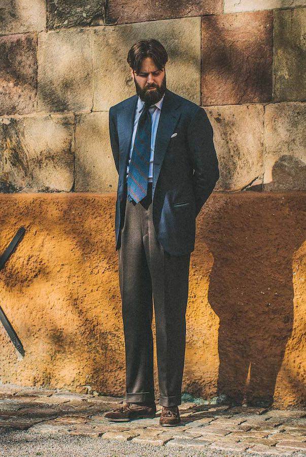 A well-executed look complete with wide-legged trousers and a blazer of appropriate length. Although the haircut is questionable. Photograph by Jamie Ferguson.