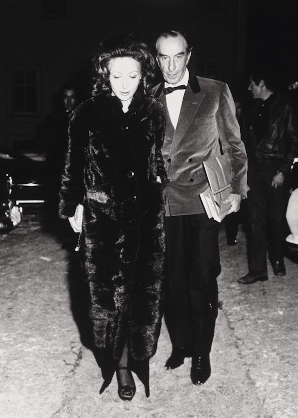 Italian fashion designer Emilio Pucci wears a velvet double-breasted dinner jacket with his wife, 1970. Photograph by Roland School/Pix Inc./Time Life Pictures/Getty Images.