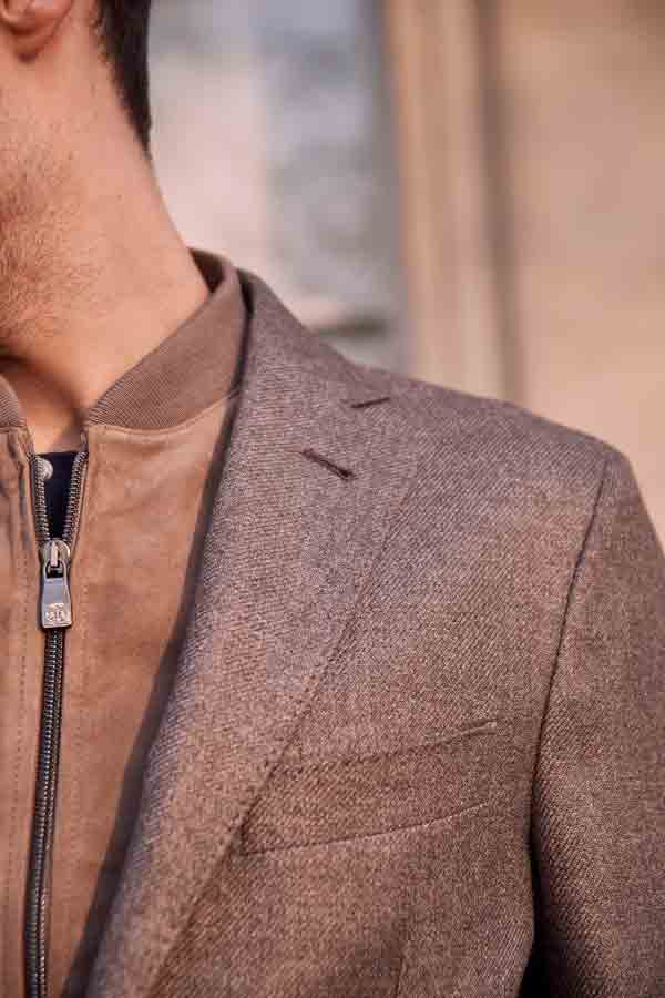 The Corneliani ID jacket with the signature detachable chest piece. Photograph by Kim Lang.