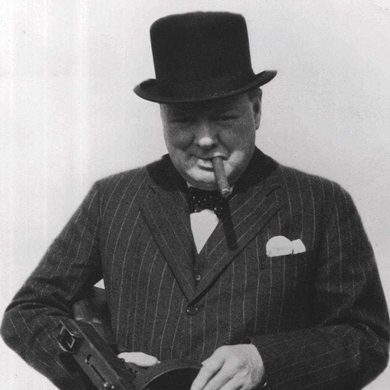 Sporting a chalkstripe suit and by Henry Poole while inspecting invasion defences near Hartlepool in 1940.