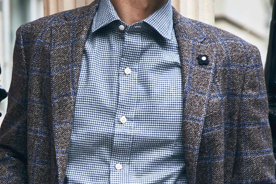 Lardini's flower lapel button is detachable. Photograph by James Munro.