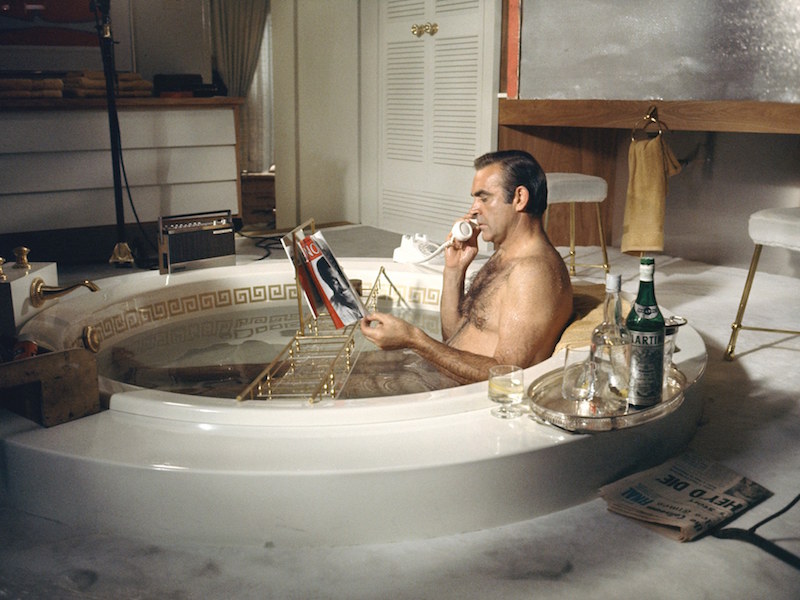 Sean Connery taking a soak as James Bond in Diamonds Are Forever. Both Bond and creator Ian Fleming were known to patronise Floris.