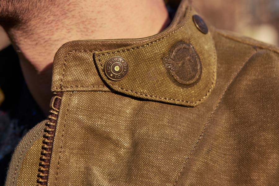 Each piece is finished with buttons and fastenings bearing the Thedi Leathers name. Photograph by Kim Lang.