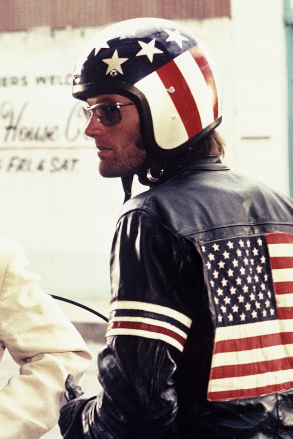 Peter Fonda's Captain America in 1969 hippie classic Easy Rider provided another image of the leather-clad counter-cultural figure. Photograph by Columbia/Kobal/REX/Shutterstock.