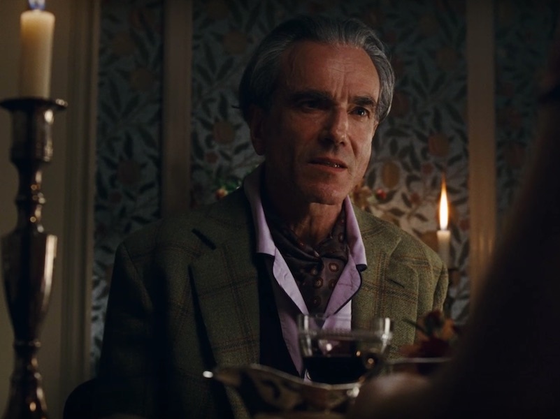 In one of the most crushing scenes, Woodcock makes a point by wearing a pair of Budd Shirtmakers’ lavender pyjamas with contrast piping, a foulard and a sports jacket in green tweed.