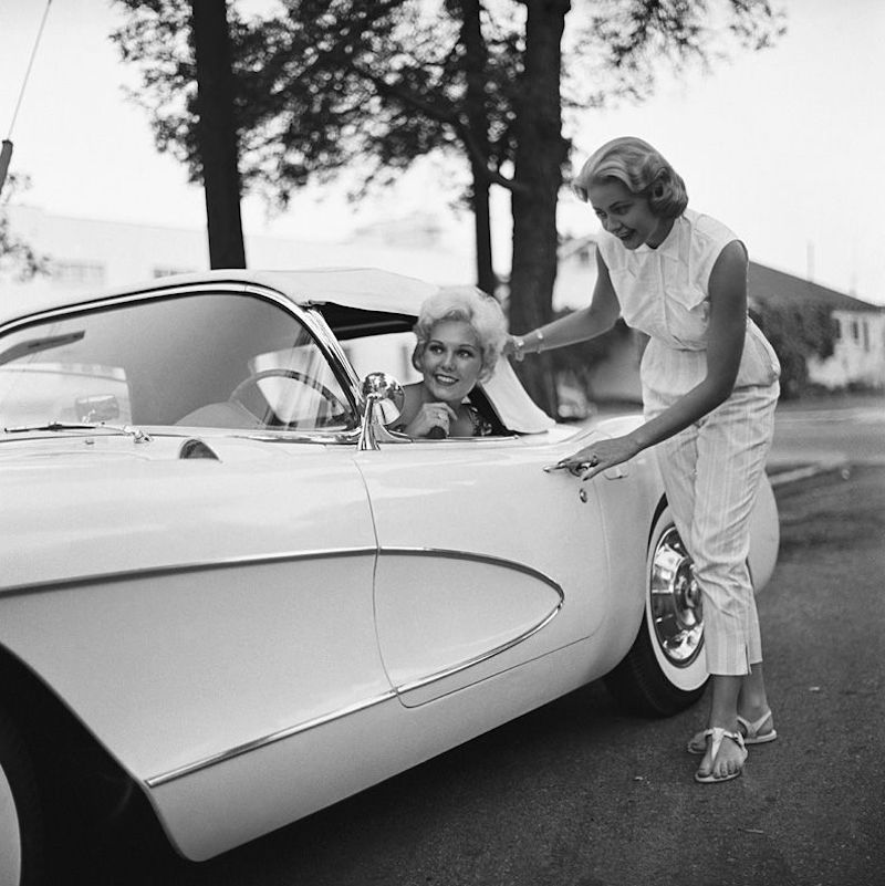 Kim Novak in her new Corvette, 1956. Photograph by Sid Avery.