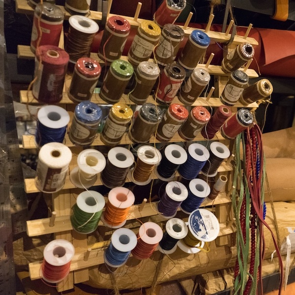 A range of threads used to sew the jackets together.