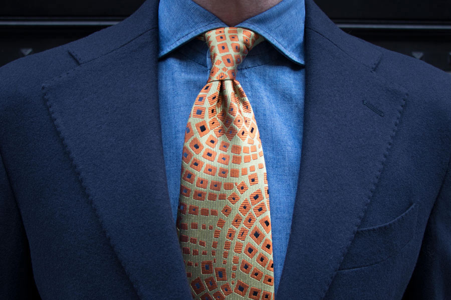 One of Charvet's exclusive neckties crafted from the house's archival fabric as part of a collaboration with The Rake.