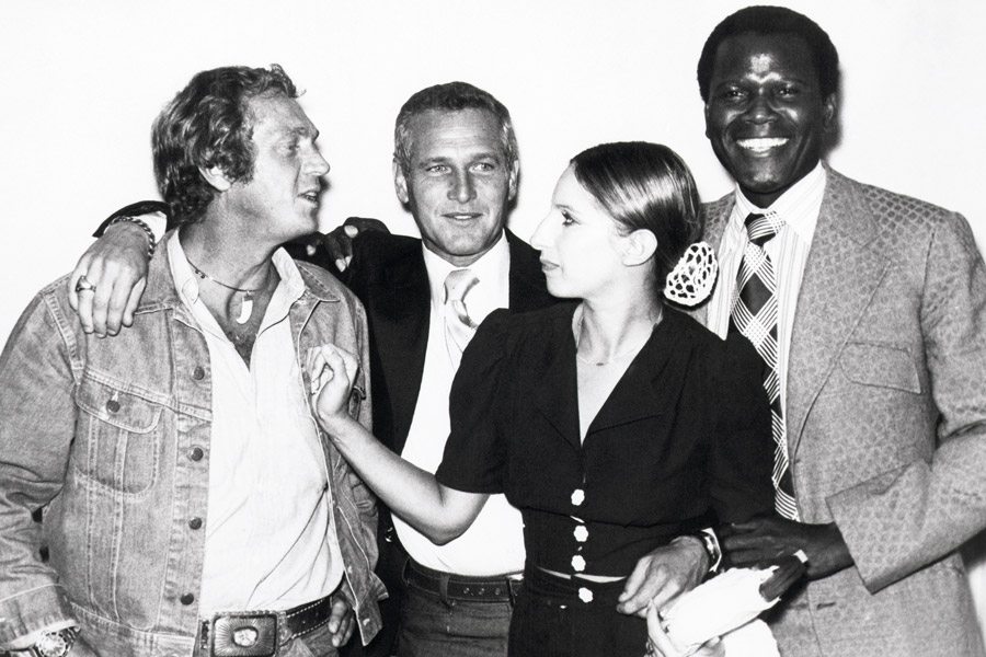 Sidney Poitier with Steve McQueen, Paul Newman and Barbra Streisand in 1972.
