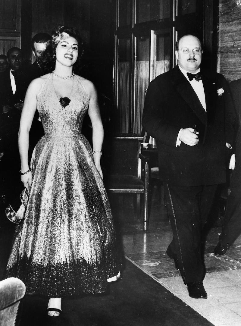 King Farouk with the Italian opera singer, Irma Capece Minutolo, 1954.