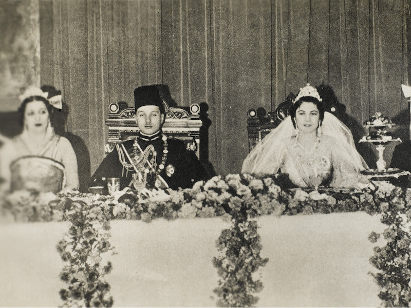 King Farouk at his wedding lunch to his first wife, Safinaz Zulficar.